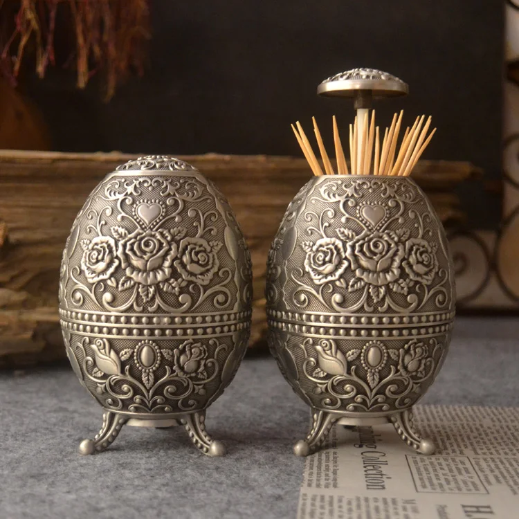 

antique tin metal automatic toothpick holder spice holder cure-dents distributeur toothpick houder home decoration YQT036