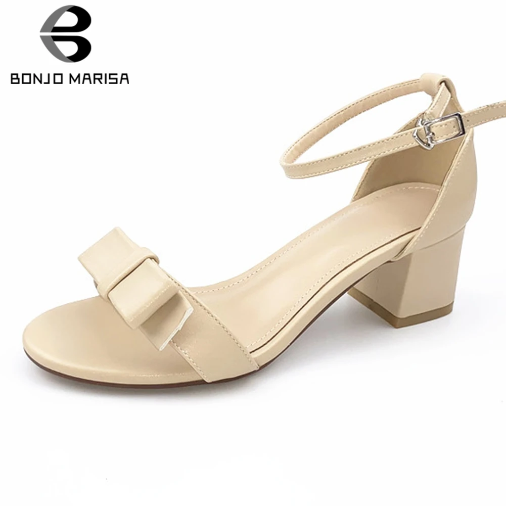 

BONJOMARISA New Hot Buckle Strap Summer Shoes Woman Sandals Female Chunky Heels Sweet Bowtie Casual Basic Sandals Woman Shoes