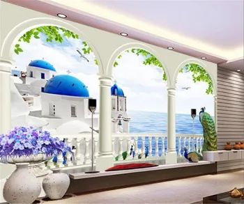 

Custom Any Size 3d Wallpaper Dreamy 3d Peacock Aegean Sea Landscape Indoor TV Background Wall Decoration Mural Wallpaper