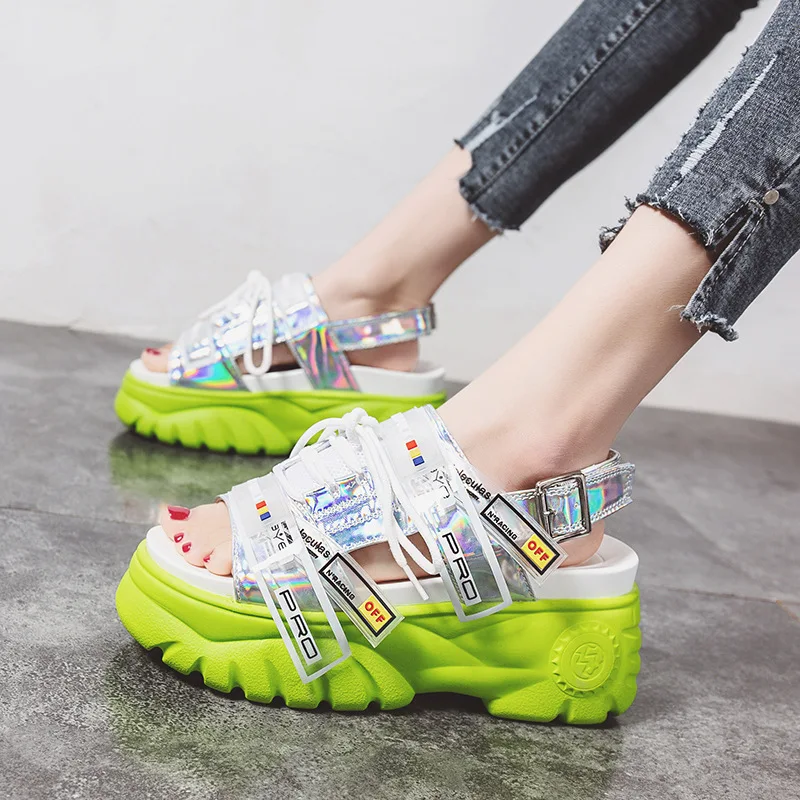 

2019 Summer pine cake and tether with open-toed casual sandals female color light net red trend female shoes wholesale hair