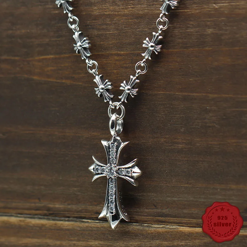 

S925 sterling silver necklace personality fashion punk hip hop style cross styling jewelry to send lover gift 2019 new hot sale