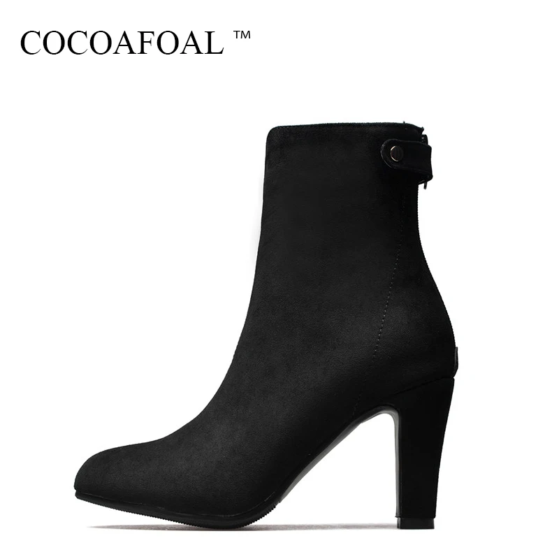 

COCOAFOAL Woman Winter Plush Ankle Boots Plus Size 33 43 44 Fashion Sexy High Heel Shoes Black Red Pink Pointed Toe Ankle Boots