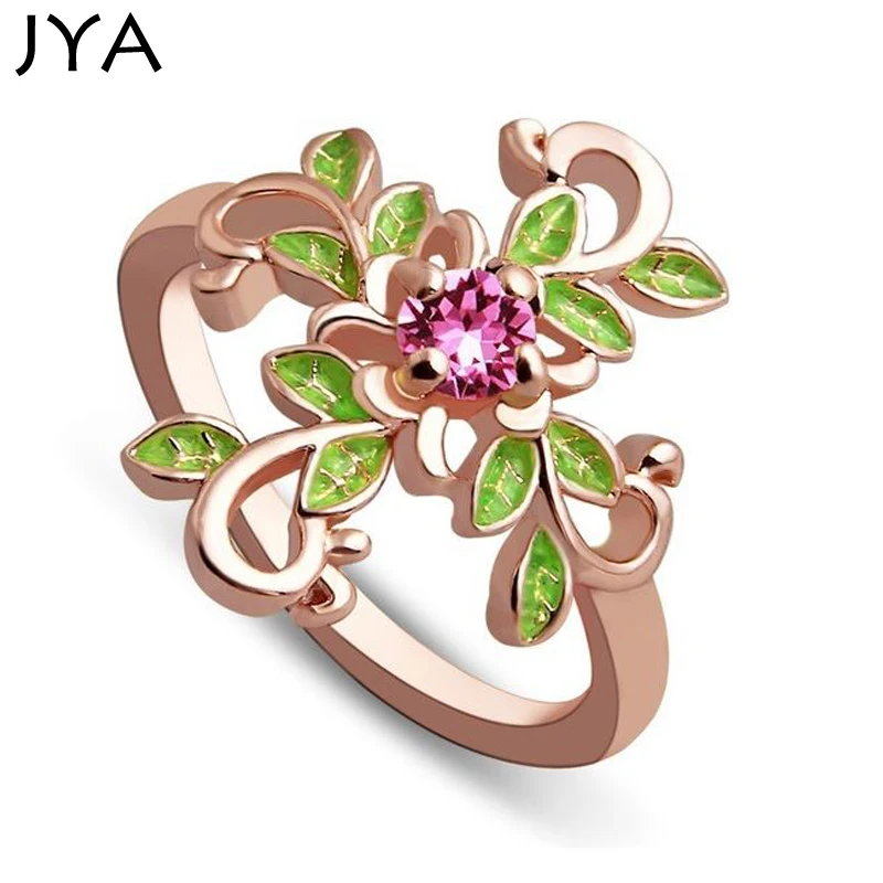 

JYA 2019 New Faith God Cross Rings for Women Fashion Golden Ring Zircon Rhinestone Rose Leaves Flower Retro Beautiful Jewelry