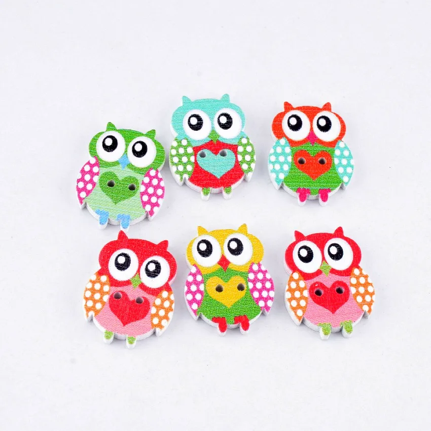 

Free Shipping 10Pcs Random Mixed Animal Owl 2 Holes Wood Buttons Painting Sewing Scrapbooking 24x25mm F0553