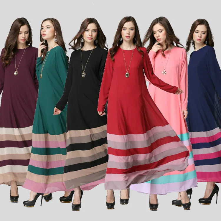 New Muslim Chiffon Gown Fashion Stripe Islamic Clothes