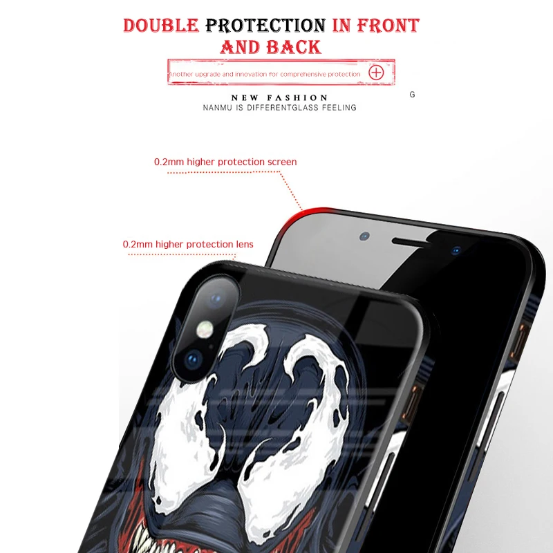 Venom Черная пантера Бэтмен Железный человек закаленное стекло чехол для iPhone 11 Pro X XR XS MAX 7 8 6 6S Plus Супермен чехол Спайдермен