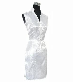 

Fashion White Chinese Lady Rayon Qipao Top Cheongsam Vintage Button Dress Totem&Flower Clothing Size S M L XL XXL XXXL L017-B