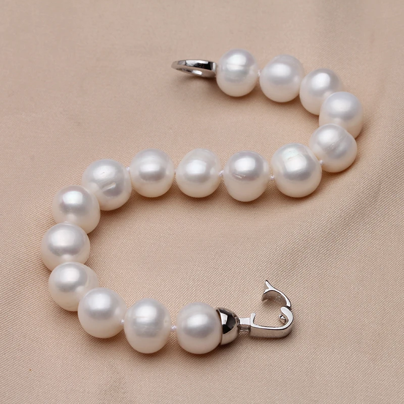 100% Real Natural Near Round Pearl Bracelet Femme,Fashion White Freshwater Pearl Bracelet Girl Birthday Gift
