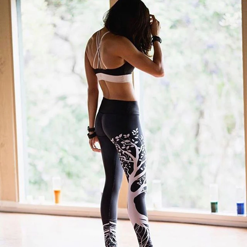 2018 Hayoha Tree Printing Leggings Put Hip Elastic High