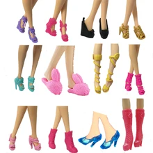 Randomly Picked 10 Pairs Colorful Assorted Fashion Colorful Doll Shoes Heels Sandals For Barbie Dolls Accessories