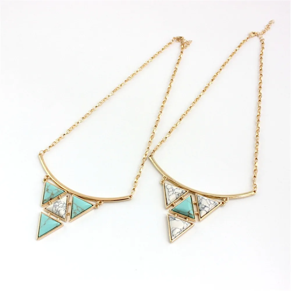ENZE Free shipping Fashion white pine green pine set new triangle personality necklace geometric necklace photo