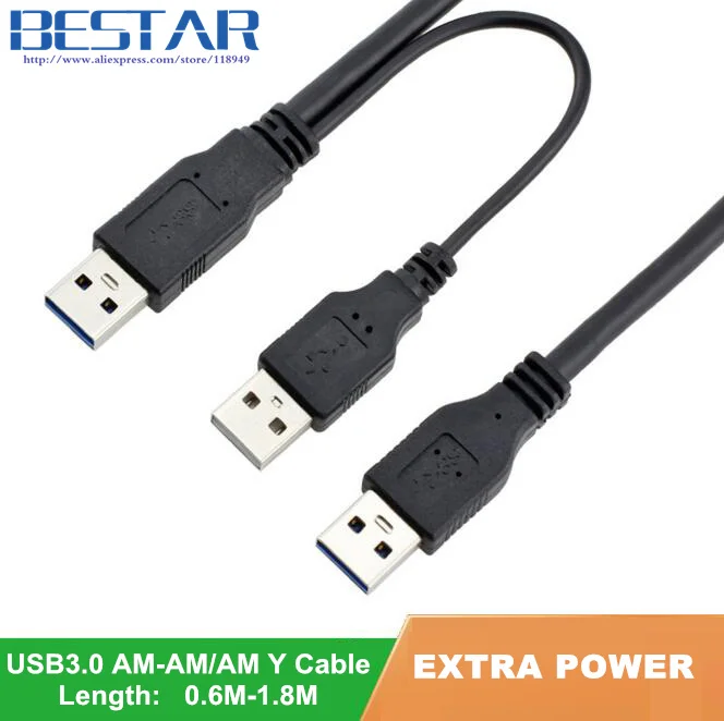 200 шт./лот) USB3.0 Dual USB 3,0 2x A type Male to Male AM USB удлинитель y-образный кабель с USB 2,0 дополнительное питание