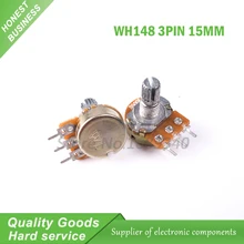 5PCS 50K ohm WH148 B50K 3pin Potentiometer 15mm Shaft With Nuts And Washers WH148-50k shaft-15mm