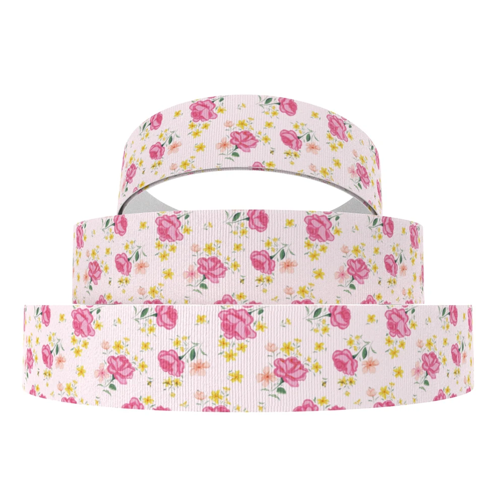 

David accessories 1"25mm flower polyester grosgrain tape ribbon 50yds,DIY handmade materials,wedding gift wrapping,50Yc7121