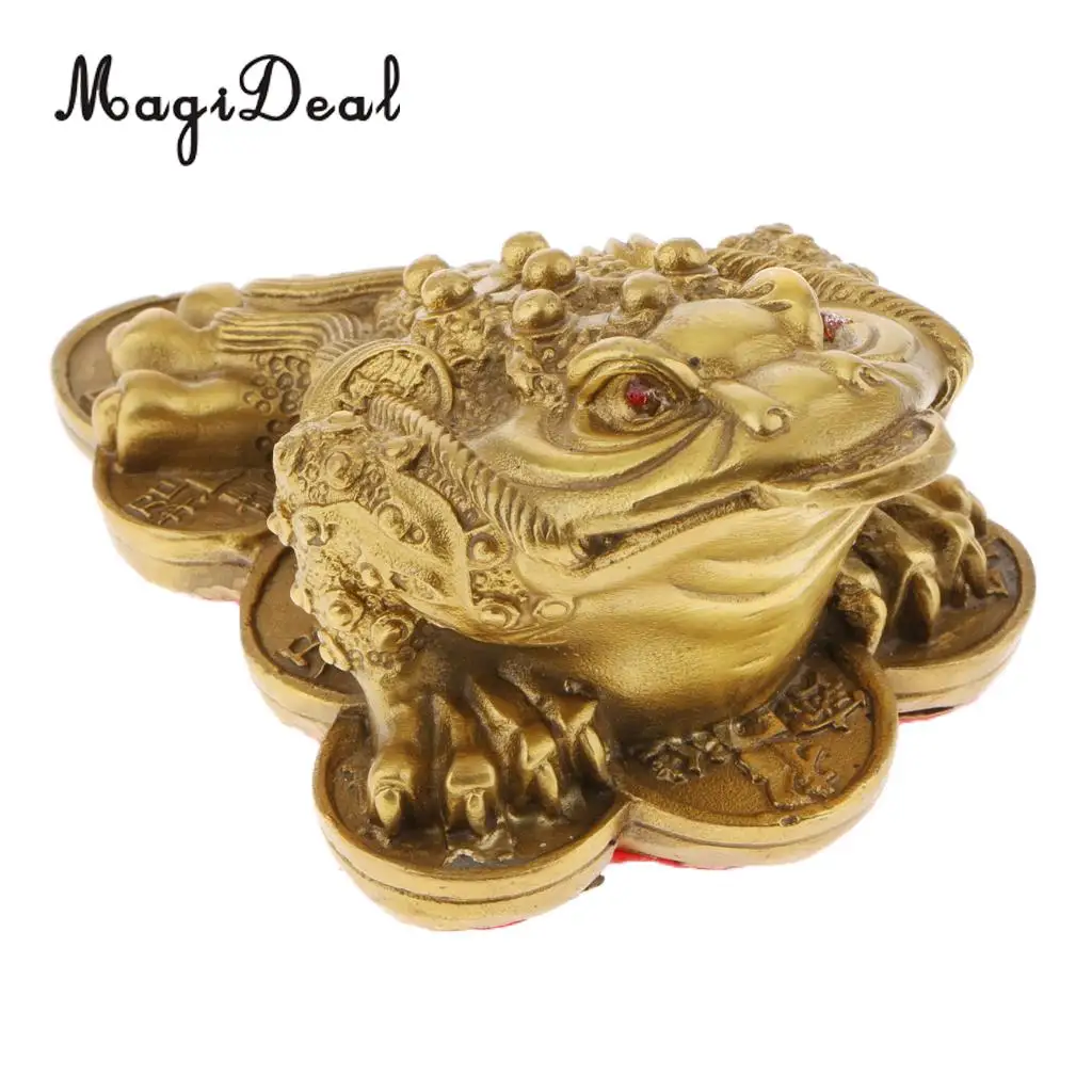 Golden Brass Money LUCKY 3-Leg Frog Fortune Wealth Lucky Toad Statue Figurine with Coins for Home Store Feng Shui Decoration