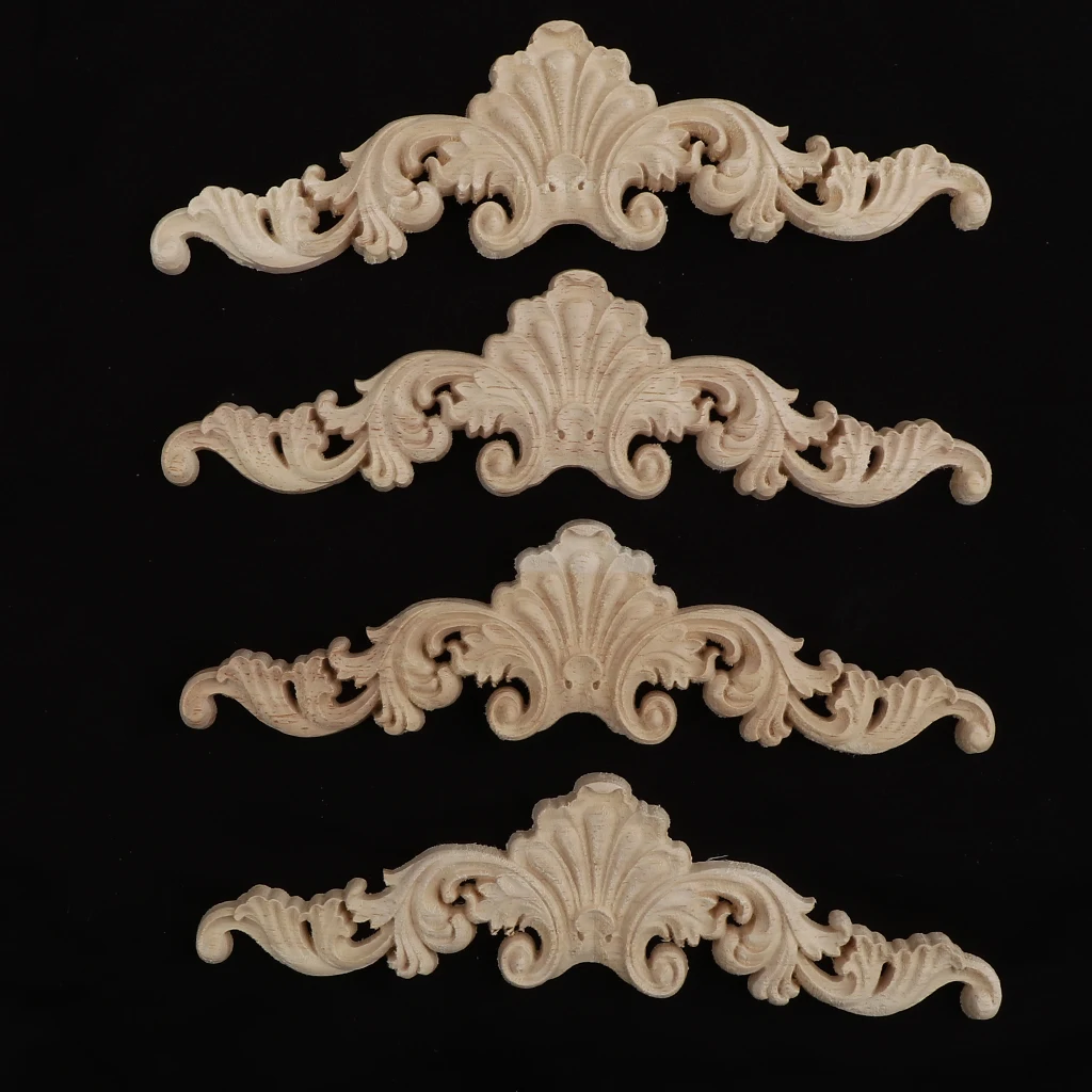 4Pcs Unpainted Wood Carved Corner Frame Applique Furniture Moulding Art Decor Handcraft Ornament Unpainted	