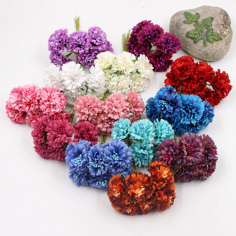 

60pcs Silk Dendranthema Artificial Flower For Wedding Party Home Chrysanthemum Decoration Handmade Florists Craft Flower 3.5cm