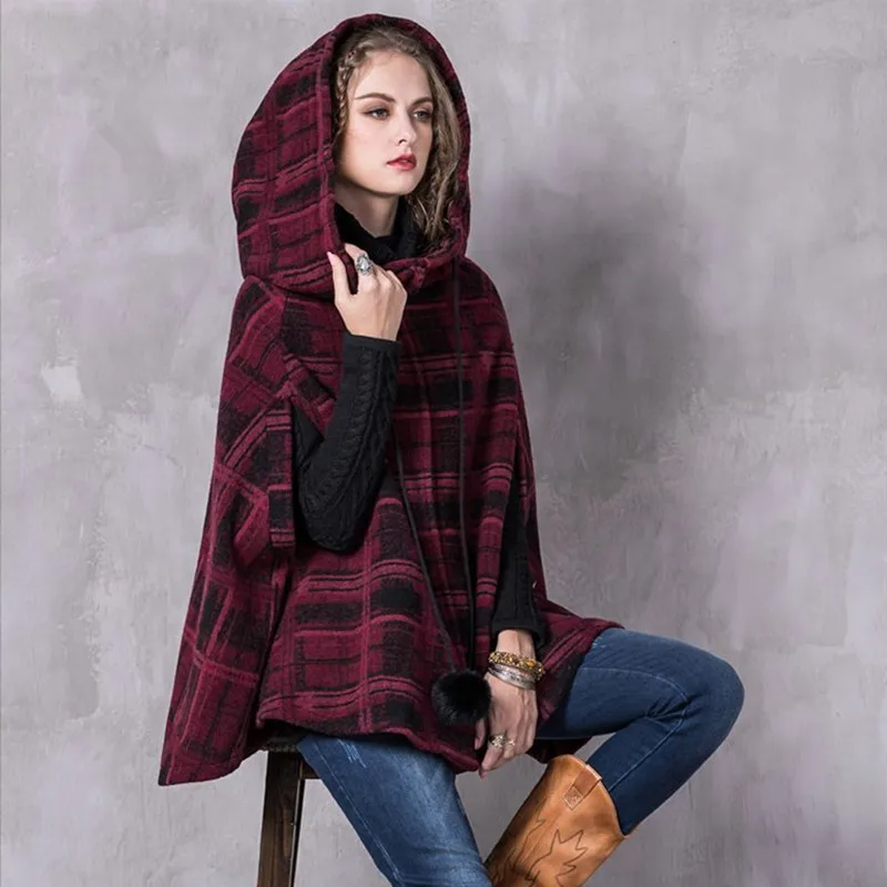 

Winter Women Coat 2017 New Boho Woolen Female Single Breasted Covered Button Jacket Hooded Warm Cloak Coats