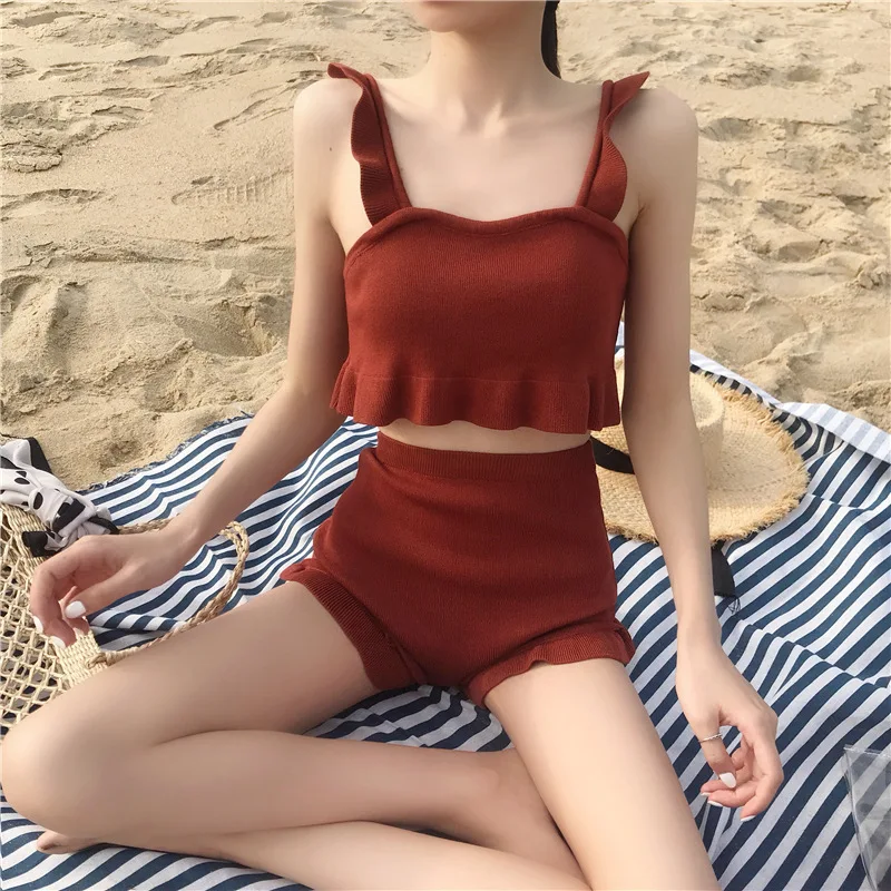 

Whole Woman Swimwear Swimsuits Women Tankinis Plus Size Bathing Suits Swimsuit With Skirt Two Piece Korean Chic Knitted Acrylic