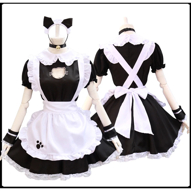 Black Cute Cat Lolita Maid Dress Costumes Cosplay Suit for Girls Woman Waitress Maid Party Stage