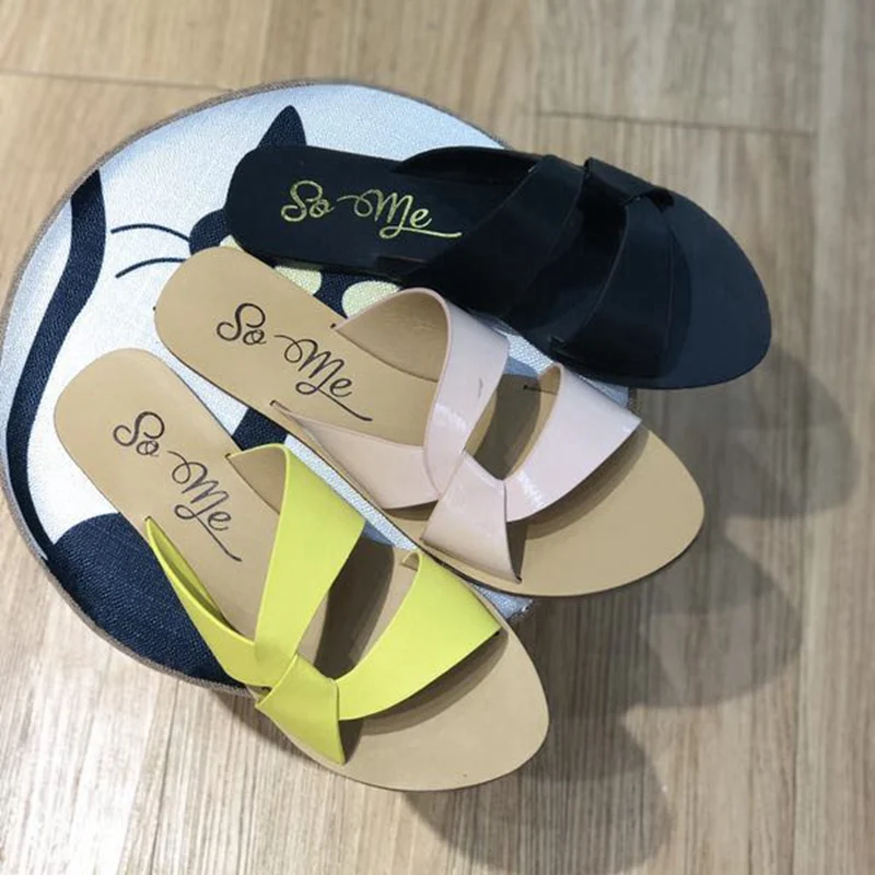 

Bailehou Women Summer Slippers 2019 Female New Fashion Brand Slide Open Toe Flat With Lazy Shoes Beach Flip Flops Big Size 35-43
