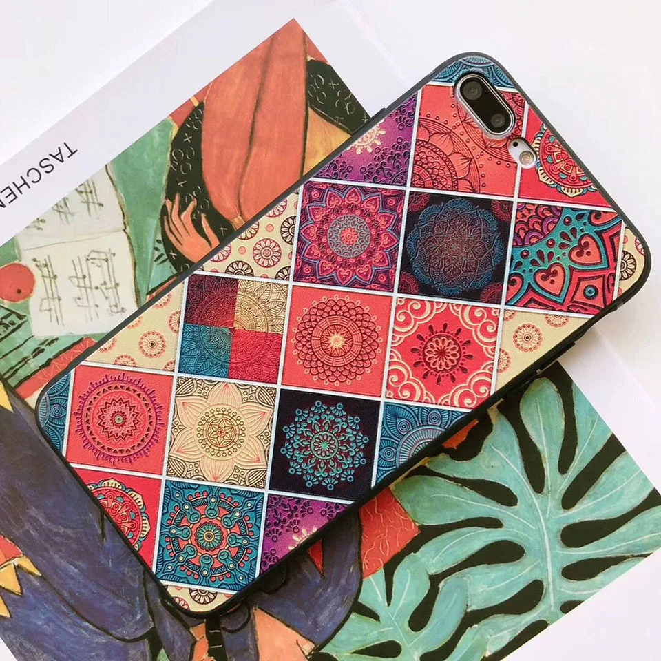 Vintage Relief Full Cover Phone Case For iphone 6 7 8 Plus x Soft Silicone  Anti-Knock Fitted Case For iphone 6 7 8 Plus