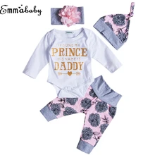 4 предмета в комплекте, осенне-зимняя Одежда для новорожденных и маленьких девочек, принц; комбинезон, брюки, штаны с цветочным принтом, леггинсы головной убор повязка на голову, одежда, комплект