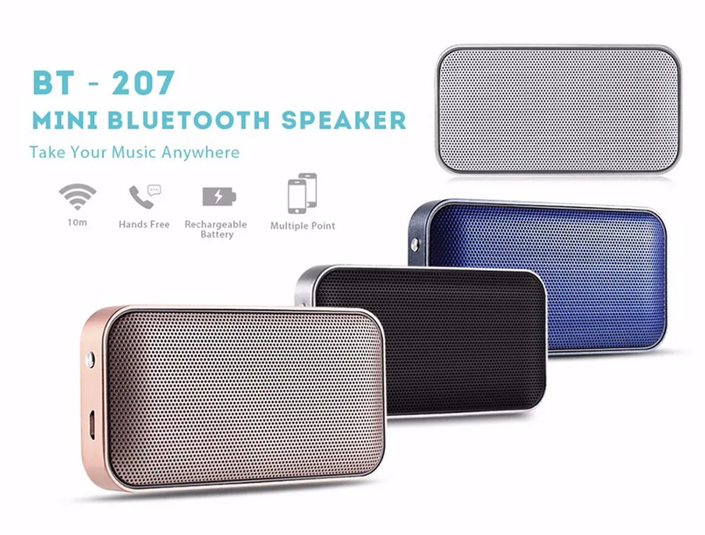 AMTERBEST BT207 Портативный беспроводной Bluetooth динамик мини металлическая музыкальная звуковая коробка Громкая связь открытый бас сабвуфер для смартфонов