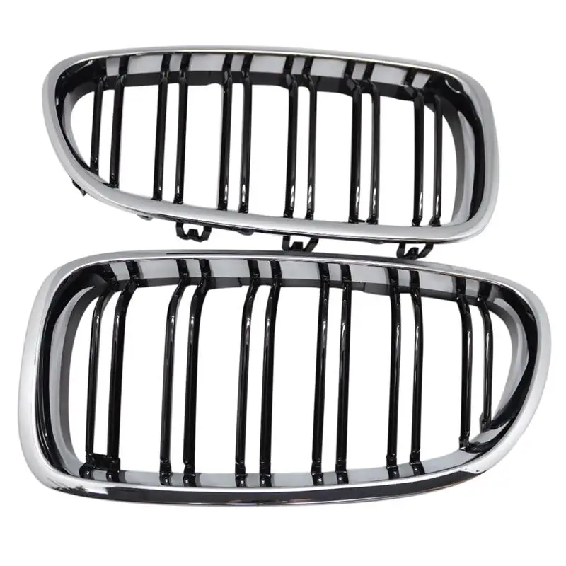 cheap Silver + black Dual Fin Front Grille Grill Hood Nose For BMW F10 F11 5 2010 2015