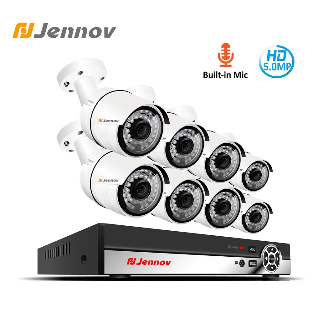Jennov 8CH 5MP H.265 Audio Video Surveillance POE CCTV Camera System