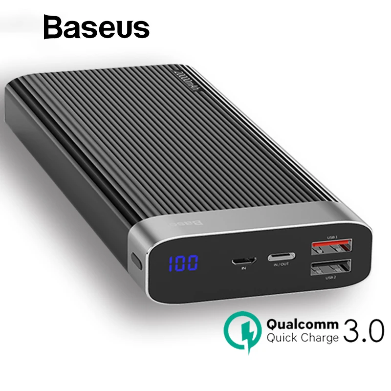Baseus Power Bank 20000mAh USB Type C PD+QC3.0 Quick Charger LED Display Battery For Mobile Phone External Battery LED Powerbank