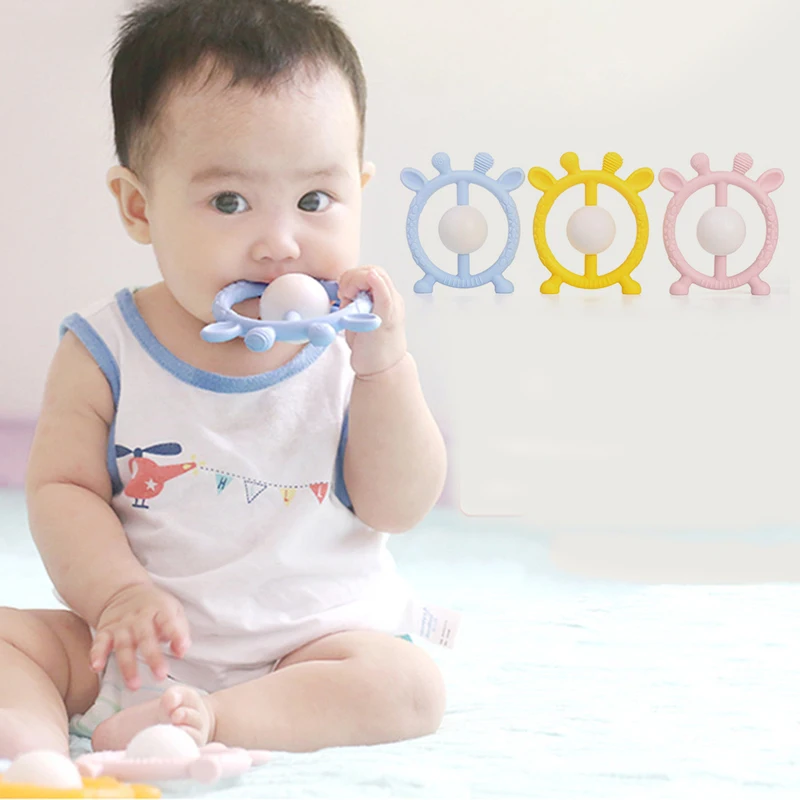 

Baby Animal Shape Teether Toddler Food Grade Silicone Teething Toys with Rattle Baby Musical Hand Grasping Appease Rattle Toy