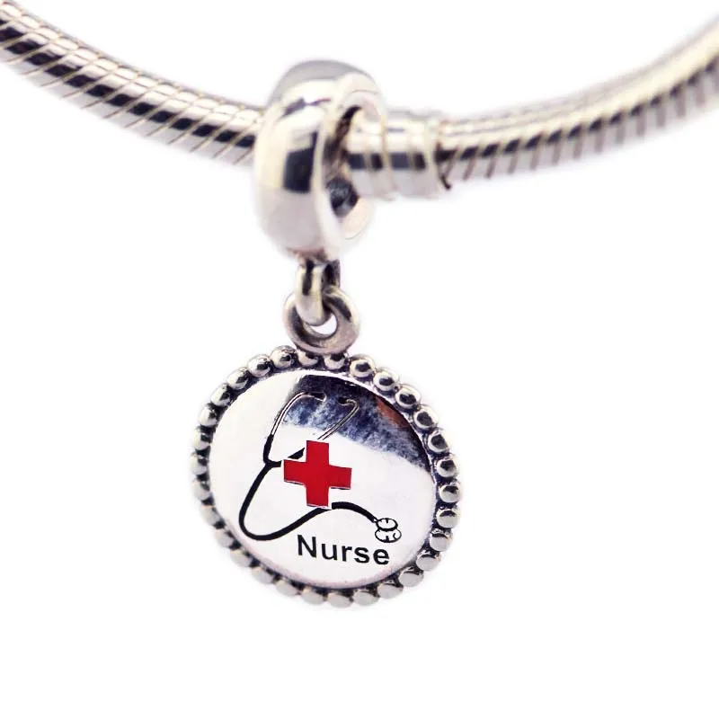 

Nurse Dangle Charm 925 Sterling Silver Mixed Enamel Dangle Beads Fits Pandora Bracelet Silver Charms DIY Jewelry Making