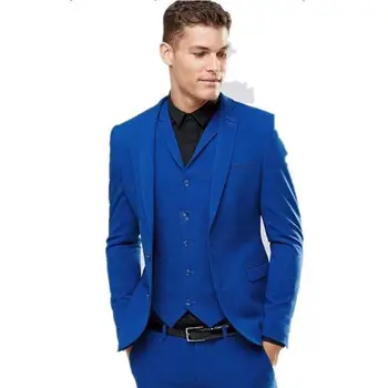 

Brand Royal Blue Men 3 Piece Suit Wedding Tuxedos Excellent Groom Tuxedos Men Business Dinner Party Blazer(Jacket+Pants+Vest)