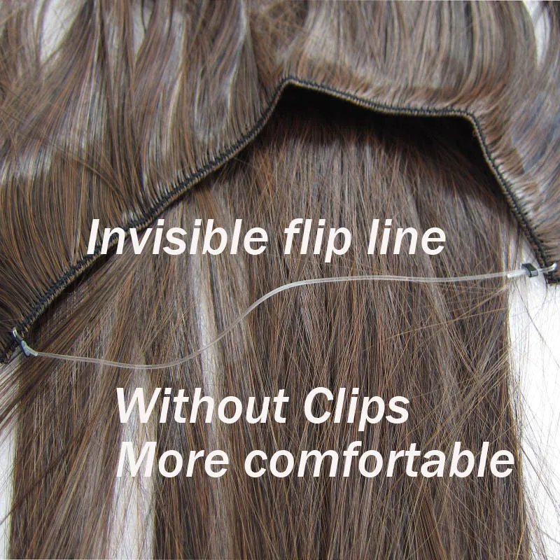 22inches 50g Invisible Wire No Clips in Hair Extensions Secret Fish Line Hairpieces Silky Straight real natural Synthetic
