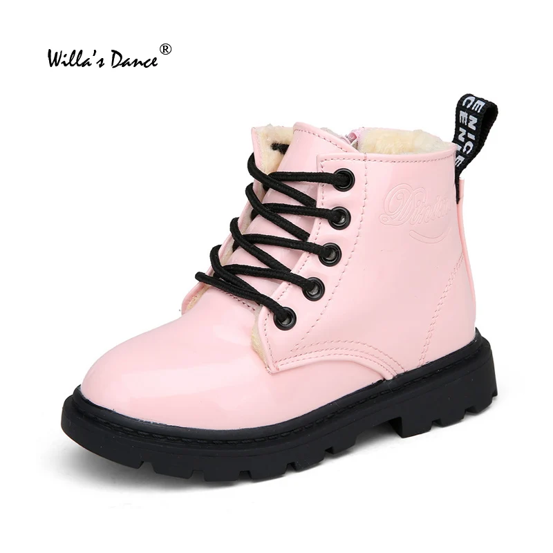 Willa's Dance Winter Boots Girls 2017 Patent Leather Plush Lining Kids