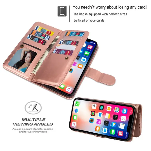 Magnetic Detachable Phone Cases Wallet for iPhone XS Max Case Leather for iPhone XR XS Max Cover Flip With 9 Credit Card Slots