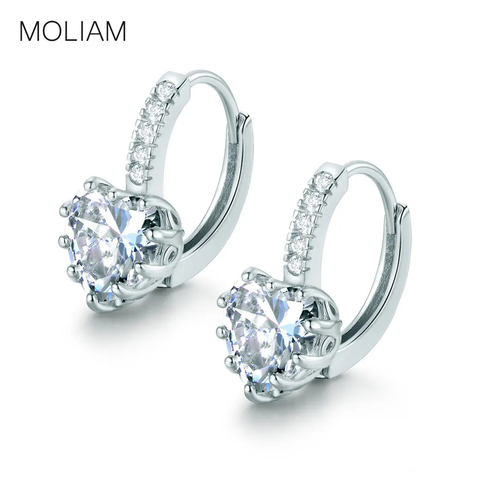 

MOLIAM Hoop Earrings for Women Silver Color Elegant Shining Cubic Zirconia Crystal Heart Statement Jewelry Earing MLE003