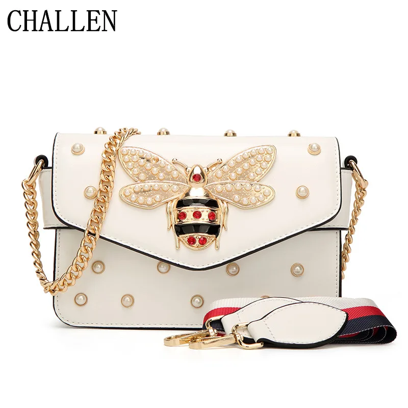 

Beads pearl bag 2018 luxury handbags women bags designer new small fresh cross-rivet chain shoulder bag Lady's bag
