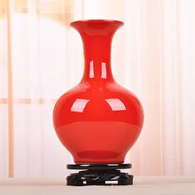Китайская Красная Керамическая антикварная Цветочная авторская ваза украшение дома полностью красная полированная ваза