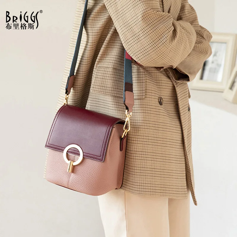 

BRIGGS Genuine Leather Bucket Bag Crossbody Bags For Women Luxury Handbags Women Bags Designer Stitching leather Shoulder Bag
