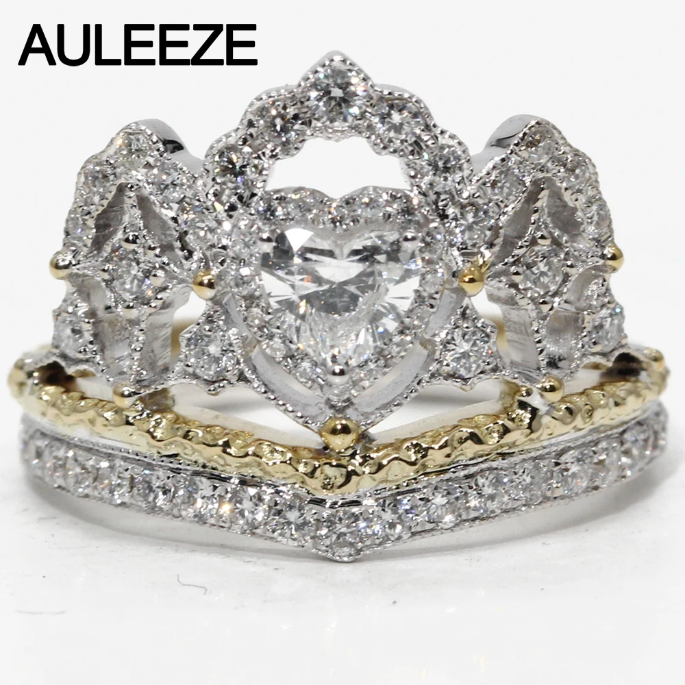 

Vintage Crown Ring 0.5ct Moissanite Diamond Engagement Ring Soild 18K Two Tone Gold Unique Art Deco Rings For Women Fine Jewelry