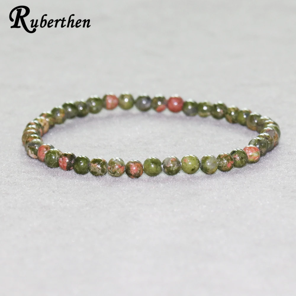 

Ruberthen Natural Unakite Bracelet 4 mm Natural Stone Beads Bracelet Mini Gem Stone Energy Bracelet