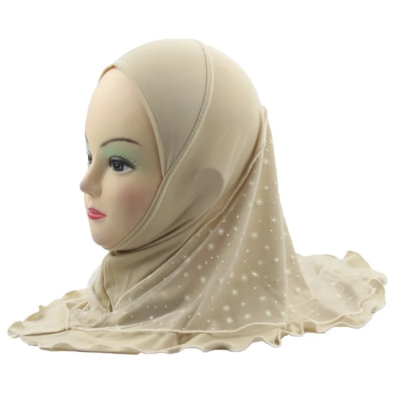 Обувь для девочек Дети мусульманский хиджаб шарф в арабском стиле шали с красивым кружево снег узор около 45 см от 3 до 7 лет