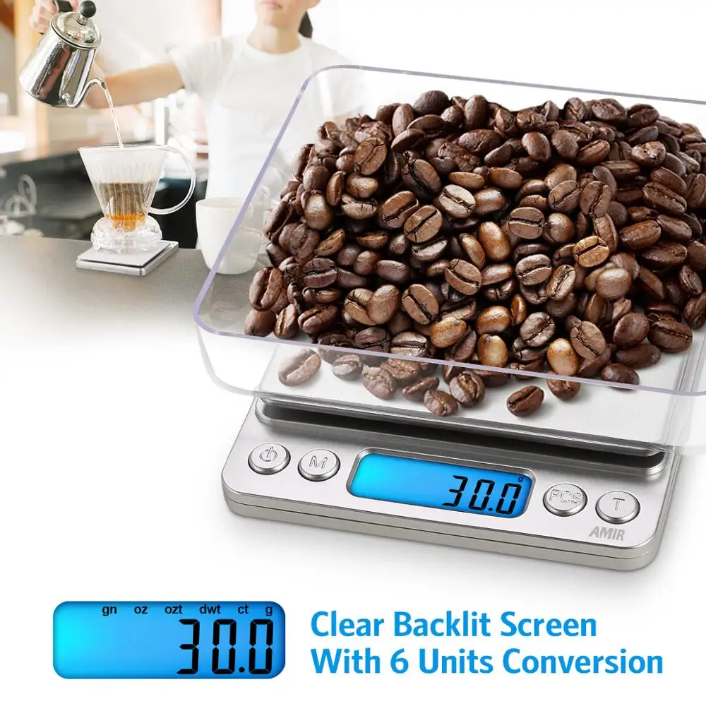 Digital Coffee Scale With Timer, Electric Kitchen Scale Food Scale  Multifunctional Pro Scales 3000g 0.01oz/ 0.1g, Starlight -cdsx