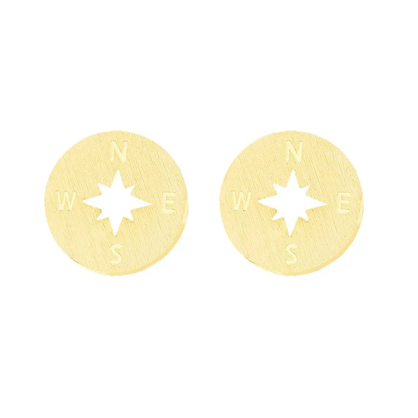 

Wholesale 10pair/lot Small Compass Stud Earrings Gold Silver Geometric Round Ear Studs Stainless Steel Earings Fashion Jewelry
