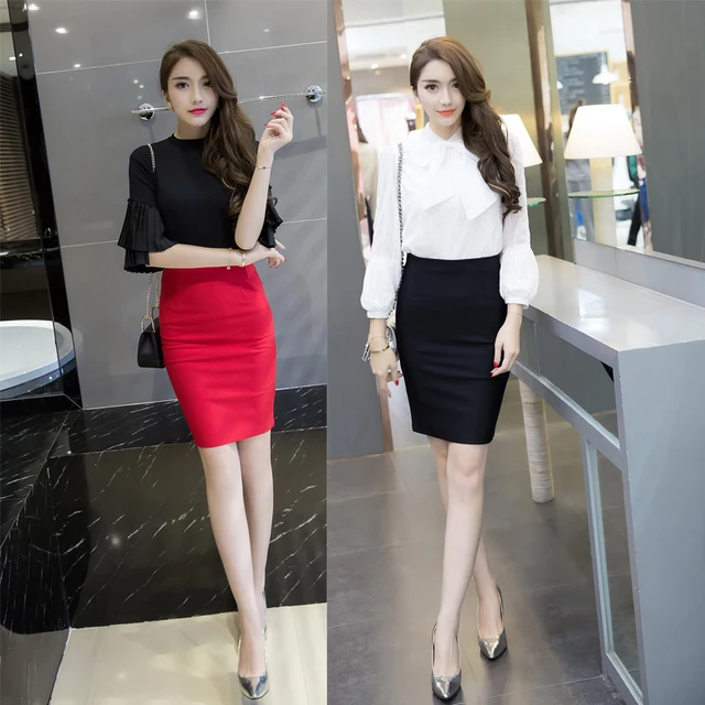Tingyili Clic Red Black Pencil Skirt Elegant Office Las Work Tingyili Clic Red Black Pencil Skirt Elegant Office Las Work Short 3xl 4xl 5xl Plus