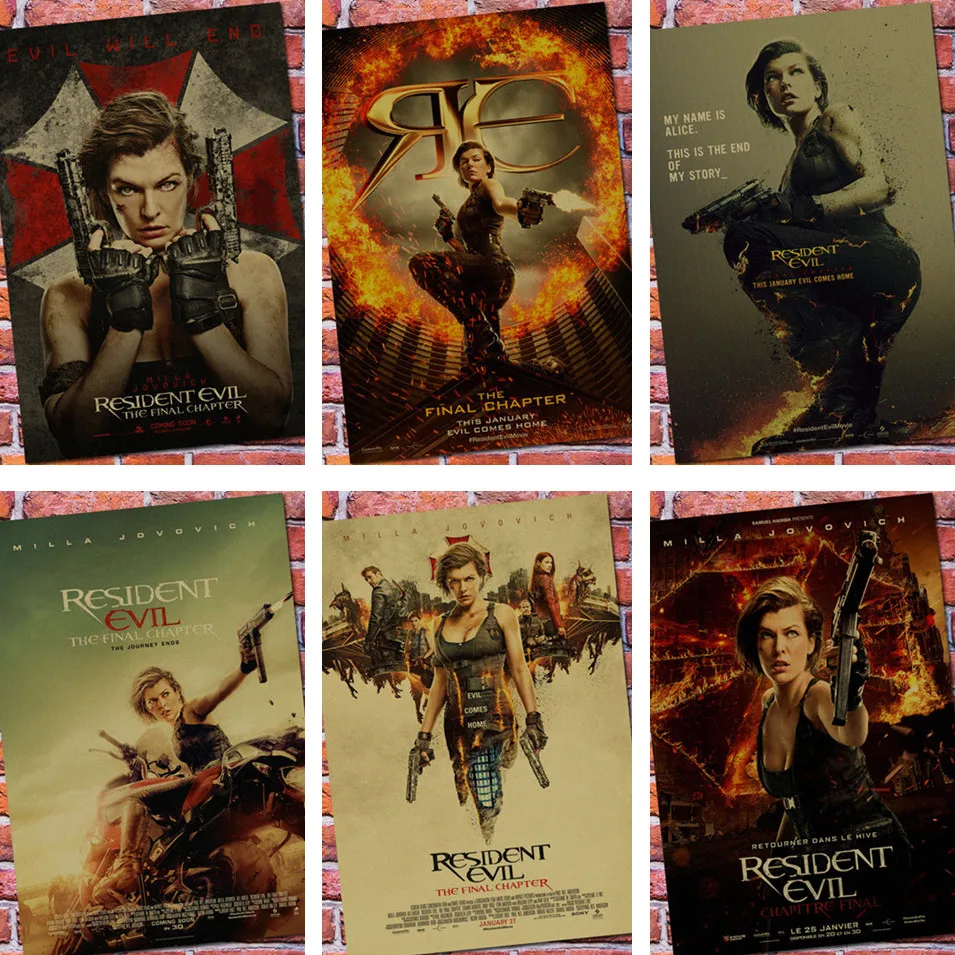 

Resident Evil series Milla Jovovich Home Furnishing decoration Kraft Movie retro Poster Drawing core Wall stickers