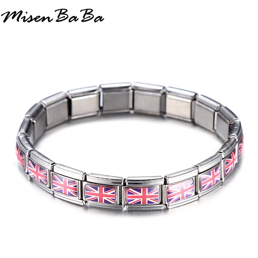 

New Stainless Steel Silver Color UK United Kingdom British Nation Flag Pattern Keepsake Bracelet Bangle Unisex Gift Jewelry