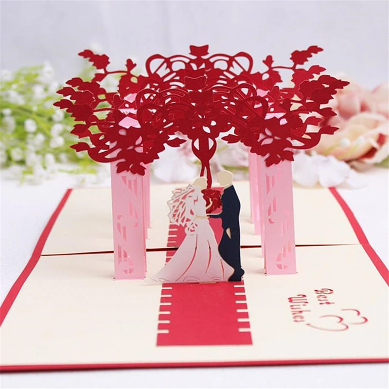  DoreenBeads Creative 3D Cards Wedding Blessing Card Bride and Groom Paper Cutting DIY Folding Card  - 32825486797